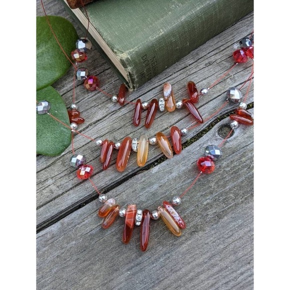 Vintage Carnelian Rhinestone Necklace - Picture 6 of 10